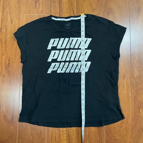 PUMA Womens PUMA Spelled Out Metallic Logo Black Tee Size M - Picture 8 of 11